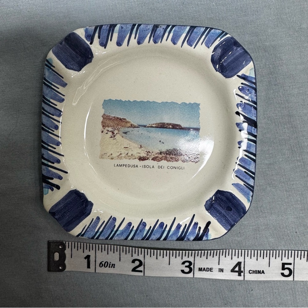 Vintage Ceramica Ericina Lampedusa Isola dei Conigli Italy Ashtray Dish